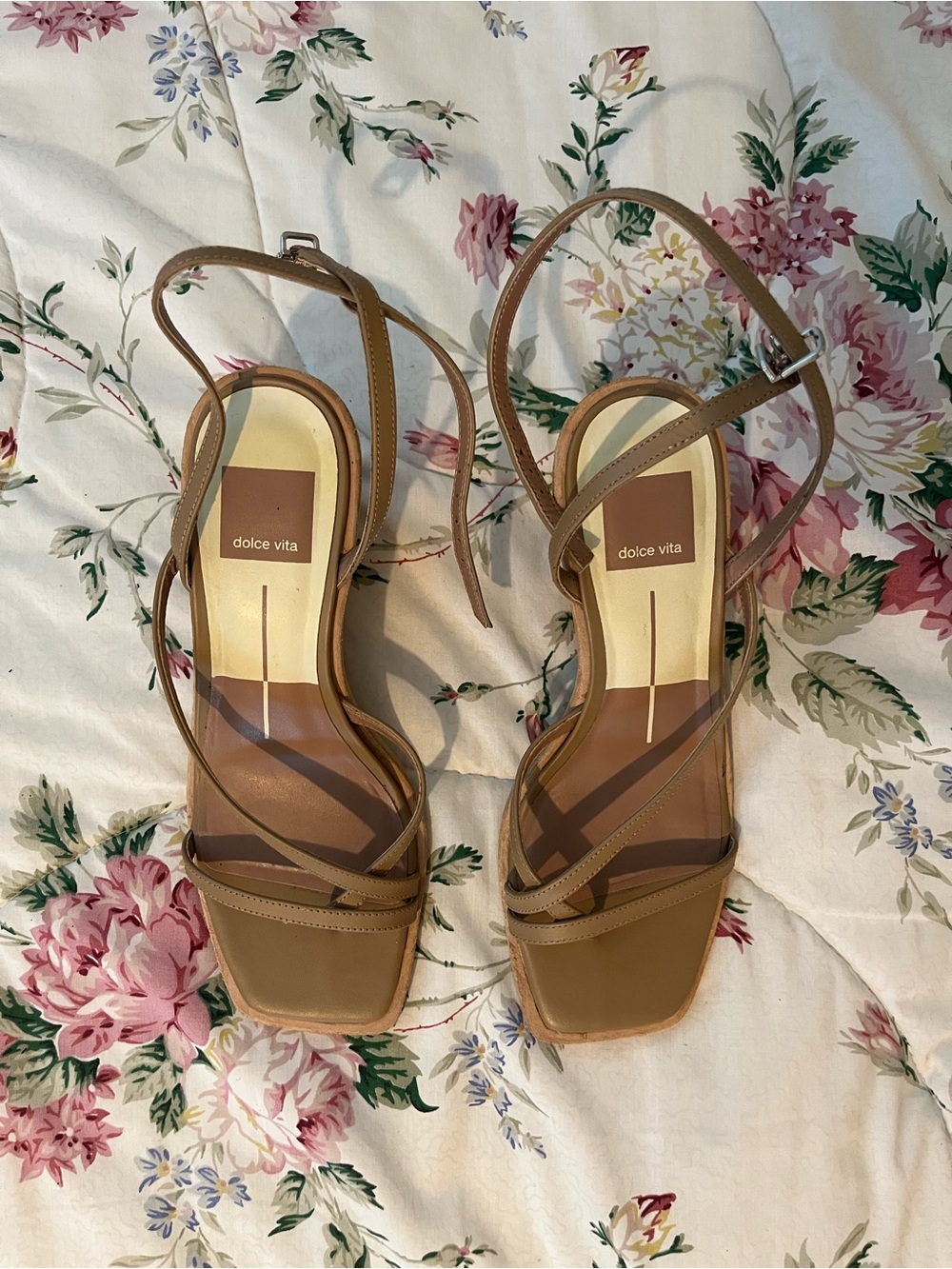 Dolce Vita Tan Strappy Square-Toe Slingback Heels